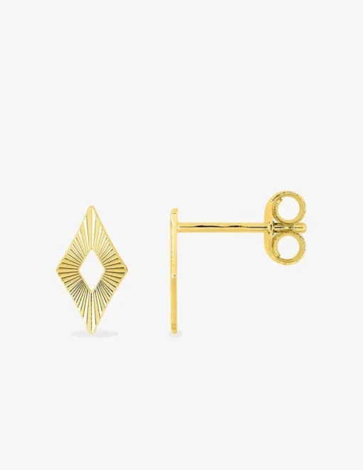 Boucles d'oreilles clous en or jaune 750 ‰, motif losange SO OR