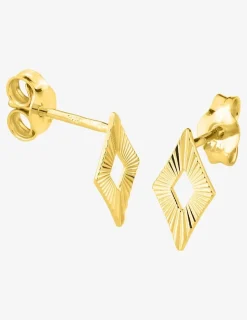 Boucles d'oreilles clous en or jaune 750 ‰, motif losange SO OR