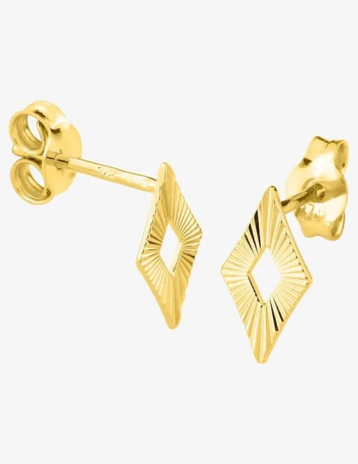 Boucles d'oreilles clous en or jaune 750 ‰, motif losange SO OR