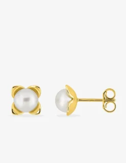 Boucles d'oreilles clous en or jaune 750‰, perles d'eau douce SO OR