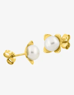 Boucles d'oreilles clous en or jaune 750‰, perles d'eau douce SO OR