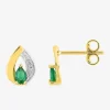Boucles d'oreilles clous en plaqué or, oxydes de zirconium vert et rhodium SO OR