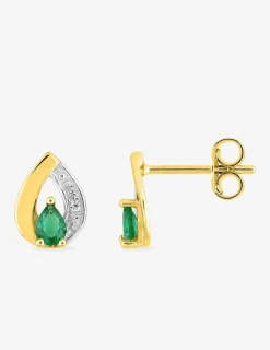 Boucles d'oreilles clous en plaqué or, oxydes de zirconium vert et rhodium SO OR