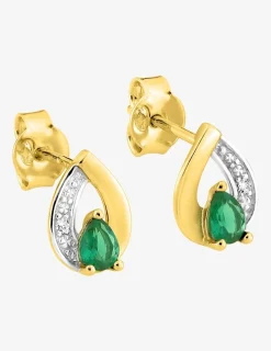 Boucles d'oreilles clous en plaqué or, oxydes de zirconium vert et rhodium SO OR