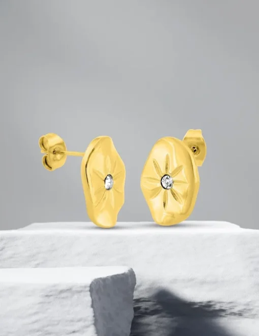 Boucles d'oreilles clous en acier doré et cristal blanc SO OR