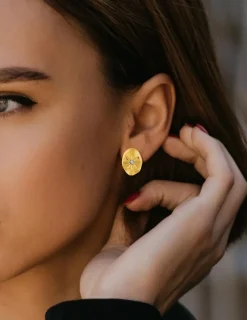 Boucles d'oreilles clous en acier doré et cristal blanc SO OR