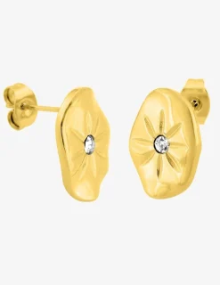 Boucles d'oreilles clous en acier doré et cristal blanc SO OR