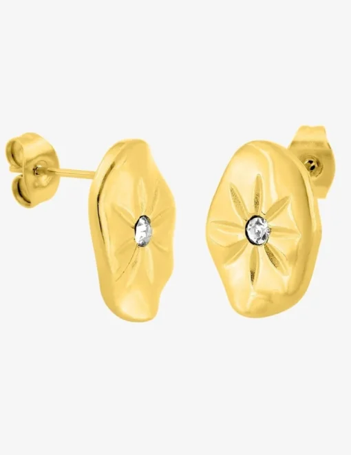 Boucles d'oreilles clous en acier doré et cristal blanc SO OR