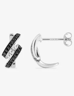 Boucles d'oreilles clous enroulées bicolores argent rhodié 925‰ avec oxyde de zirconium SO OR