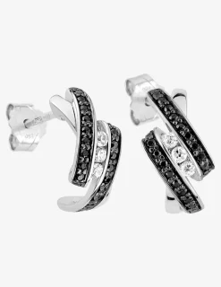 Boucles d'oreilles clous enroulées bicolores argent rhodié 925‰ avec oxyde de zirconium SO OR