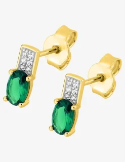 Boucles d'oreilles clous en plaqué or et oxyde de zirconium vert SO OR