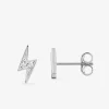 Boucles d'oreilles clous en argent 925 ‰ rhodié, motif éclair et oxydes de zirconium SO OR