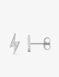 Boucles d'oreilles clous en argent 925 ‰ rhodié, motif éclair et oxydes de zirconium SO OR