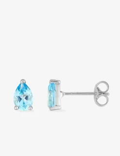 Boucles d'oreilles clous en or blanc 750 ‰ avec topaze bleue SO OR