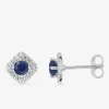 Boucles d'oreilles clous en or blanc 375 ‰, saphir et oxydes de zirconium SO OR
