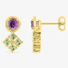 Boucles d'oreilles clous en or jaune 750 ‰, améthyste et péridot SO OR