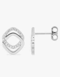 Boucles d'oreilles clous en argent 925 ‰ rhodié, motifs losanges et oxydes de zirconium SO OR