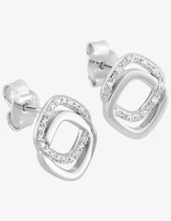 Boucles d'oreilles clous en argent 925 ‰ rhodié, motifs losanges et oxydes de zirconium SO OR