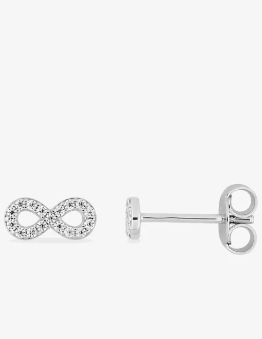 Boucles d'oreilles clous en argent 925 ‰ rhodié, motif infini et oxydes de zirconium SO OR