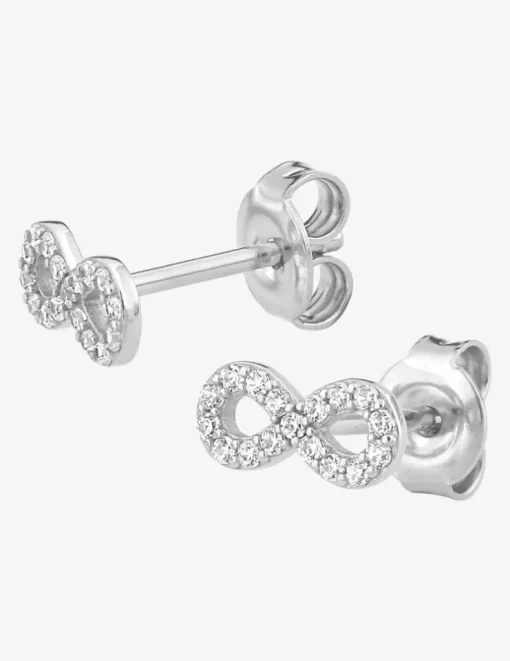 Boucles d'oreilles clous en argent 925 ‰ rhodié, motif infini et oxydes de zirconium SO OR