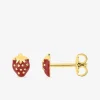 Boucles d'oreilles clous fraise plaqué or et laque rouge SO OR