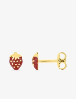 Boucles d'oreilles clous fraise plaqué or et laque rouge SO OR