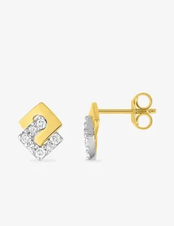 Boucles d'oreilles clous fantaisie or jaune 750 ‰, oxyde de zirconium et rhodium SO OR