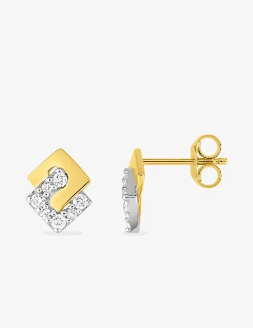 Boucles d'oreilles clous fantaisie or jaune 750 ‰, oxyde de zirconium et rhodium SO OR