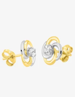 Boucles d'oreilles clous fantaisie or jaune 375 ‰, oxyde de zirconium et rhodium SO OR