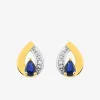 Boucles d'oreilles clous goutte plaqué or, rhodium et oxyde de zirconium blanc et bleu foncé SO OR