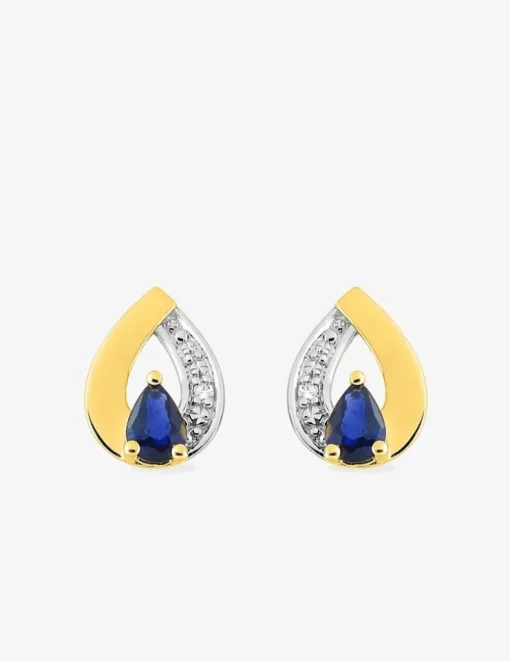 Boucles d'oreilles clous goutte plaqué or, rhodium et oxyde de zirconium blanc et bleu foncé SO OR