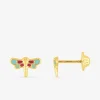 Boucles d'oreilles clous libellule or jaune 750 ‰ et laque colorée SO OR