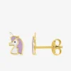 Boucles d'oreilles clous licorne plaqué or et laque mauve et blanche SO OR