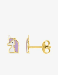 Boucles d'oreilles clous licorne plaqué or et laque mauve et blanche SO OR