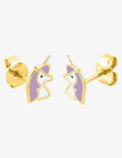 Boucles d'oreilles clous licorne plaqué or et laque mauve et blanche SO OR