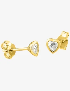Boucles d'oreilles clous motif cœur or jaune 375 ‰ et oxyde de zirconium SO OR