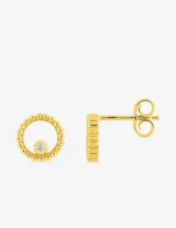 Boucles d'oreilles clous motif rond or jaune 375 ‰ et oxyde de zirconium SO OR