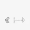 Boucles d'oreilles clous motif lune or blanc 375 ‰, oxydes de zirconium SO OR