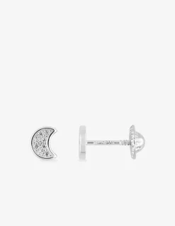 Boucles d'oreilles clous motif lune or blanc 375 ‰, oxydes de zirconium SO OR