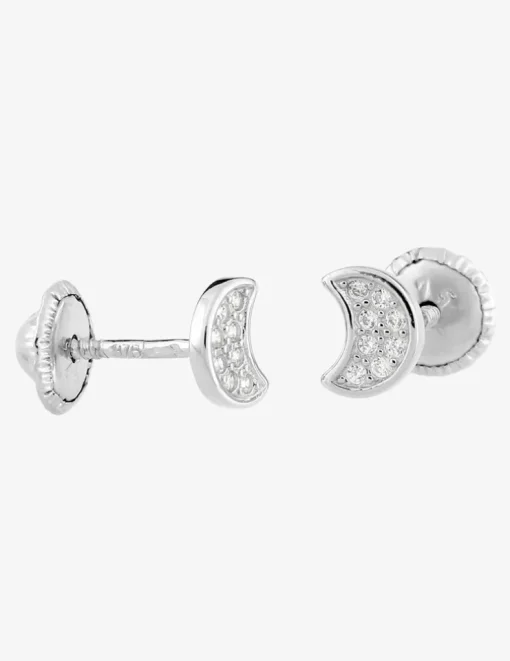 Boucles d'oreilles clous motif lune or blanc 375 ‰, oxydes de zirconium SO OR
