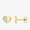 Boucles d'oreilles clous motif cœur or jaune 375 ‰, rhodium et oxydes de zirconium SO OR