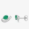 Boucles d'oreilles clous or blanc 375‰, émeraude et oxyde de zirconium SO OR