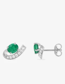 Boucles d'oreilles clous or blanc 375‰, émeraude et oxyde de zirconium SO OR