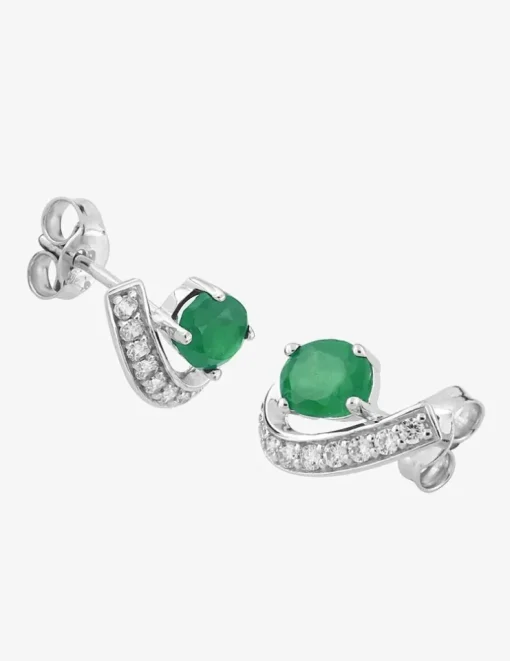 Boucles d'oreilles clous or blanc 375‰, émeraude et oxyde de zirconium SO OR