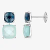 Boucles d'oreilles clous or blanc 750 ‰ topaze et calcédoine SO OR