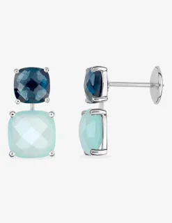Boucles d'oreilles clous or blanc 750 ‰ topaze et calcédoine SO OR
