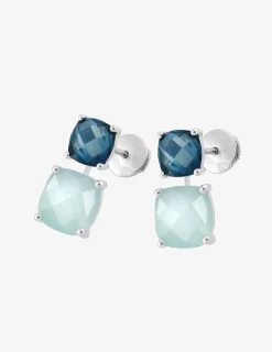 Boucles d'oreilles clous or blanc 750 ‰ topaze et calcédoine SO OR