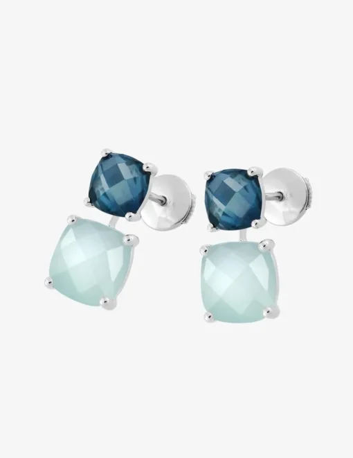 Boucles d'oreilles clous or blanc 750 ‰ topaze et calcédoine SO OR
