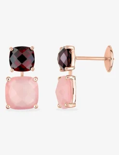 Boucles d'oreilles clous or rose 750 ‰ grenat et calcédoine SO OR