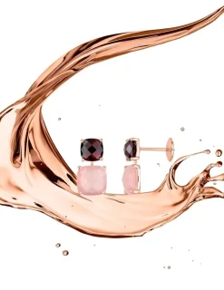 Boucles d'oreilles clous or rose 750 ‰ grenat et calcédoine SO OR